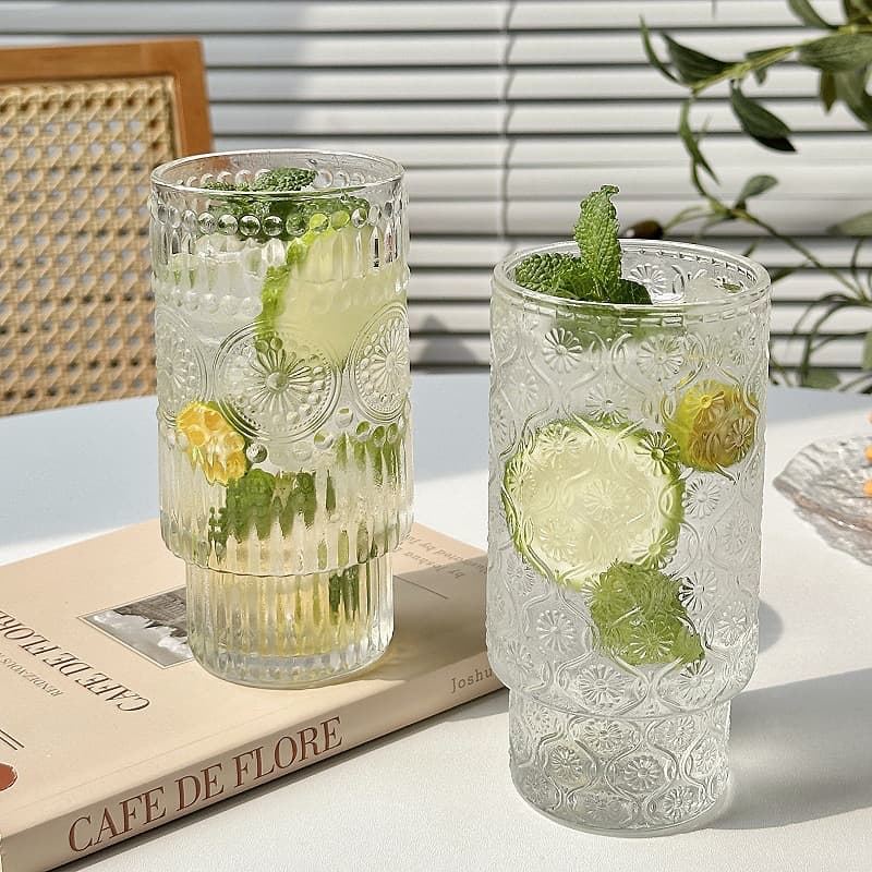 INS Sunflower Stackable Cup Household Glass Water Cup Cold Drink Juice Cup Creative Latte Iced Americano Coffee Cup