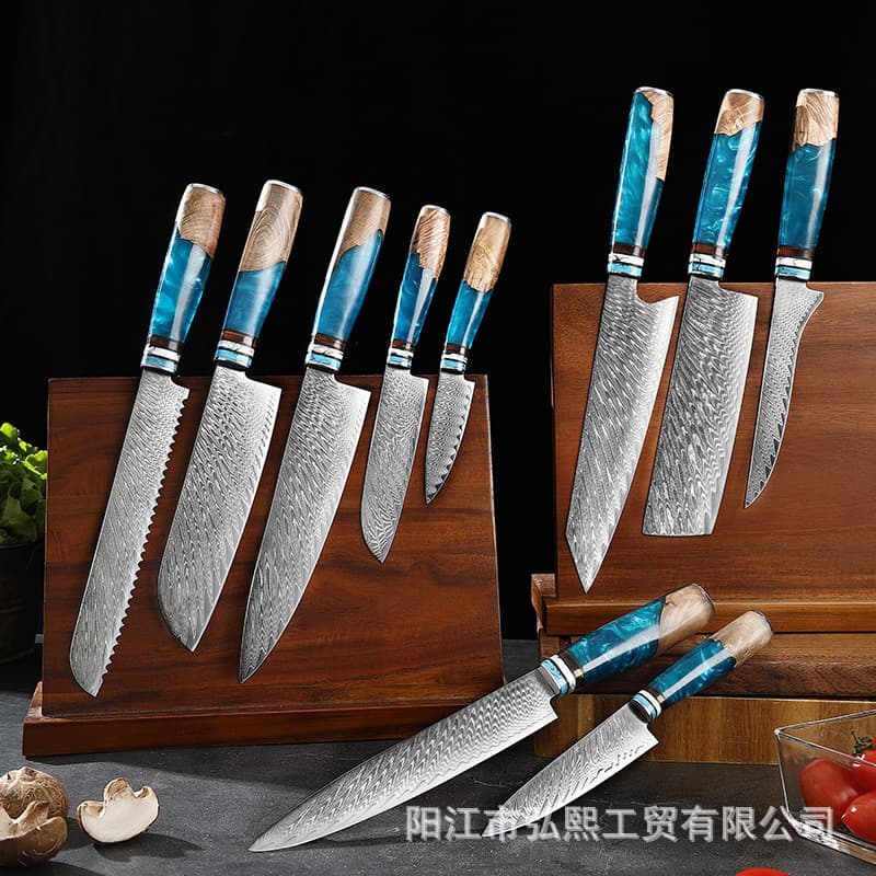 Amazon Chef Knife VG10 Steel Damascus Resin Handle Set Stainless Steel Chef Meat Cutting Kitchen Knife