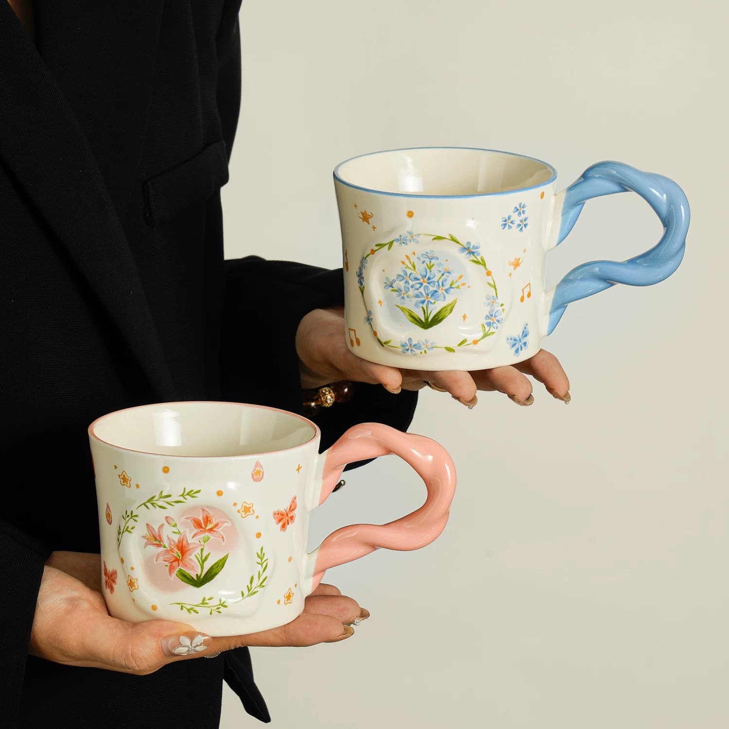 High-Appearance Floral Mug, Fresh and Elegant Design Ceramic Cup, Household Drinking Cup for Women, Coffee and Tea Cup