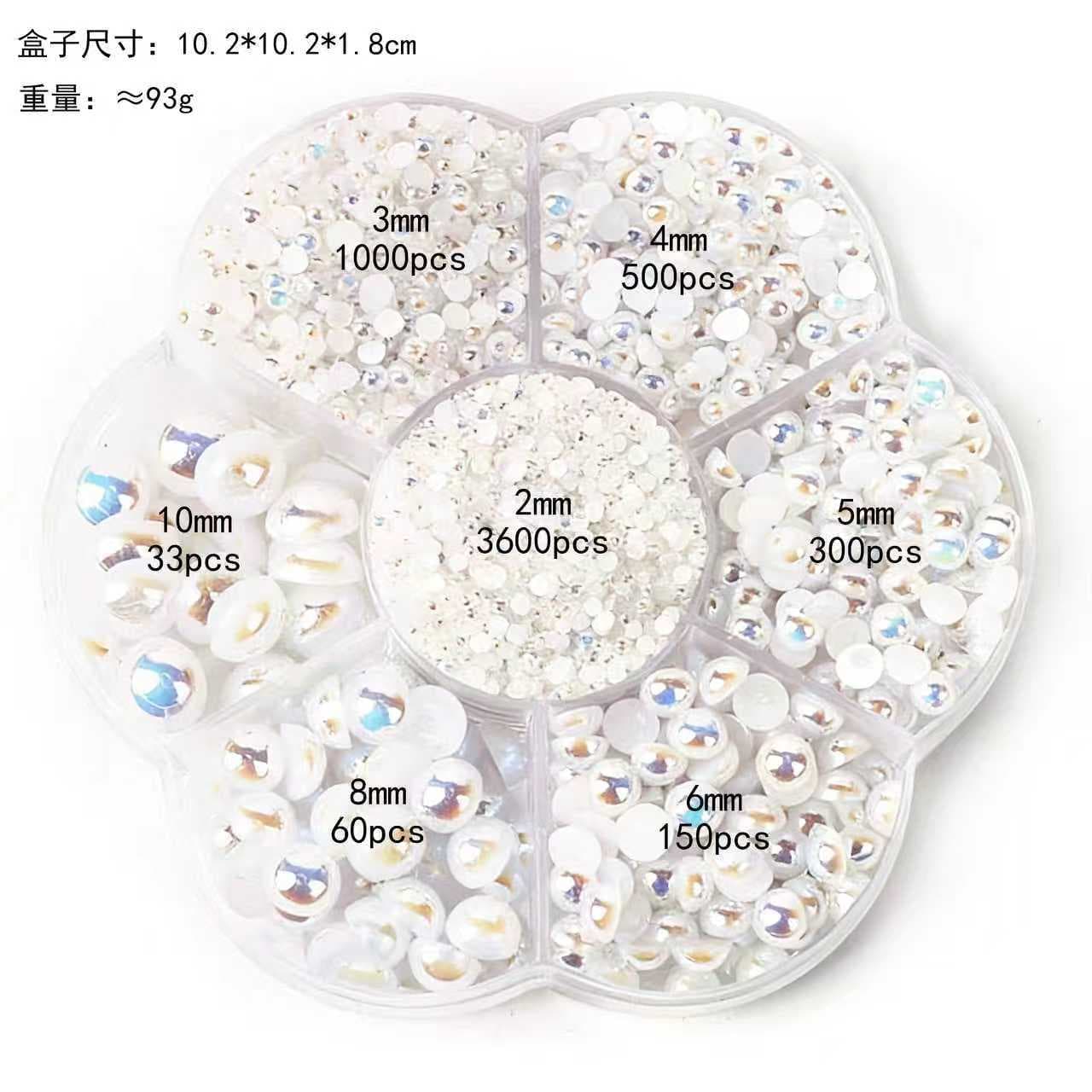 Cross-border plum blossom box pearl semicircle AB imitation pearl flat bottom accessories headwear hair accessories handmade DIY mobile phone nail art stickers