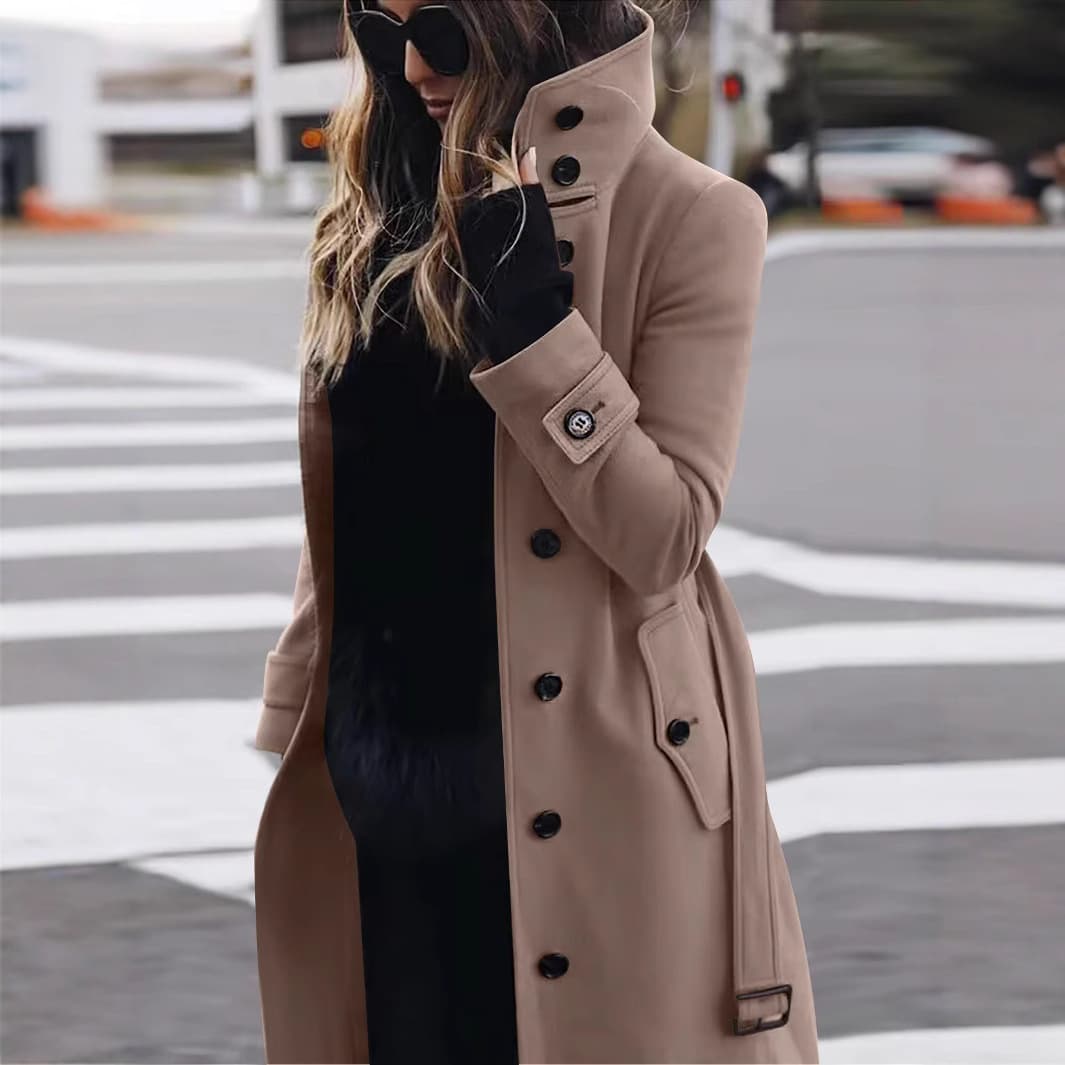 Cross-border Trade Amazon 2025 Autumn/Winter New Slim Fit Wool Coat Women's Outerwear Solid Color Women's Coat