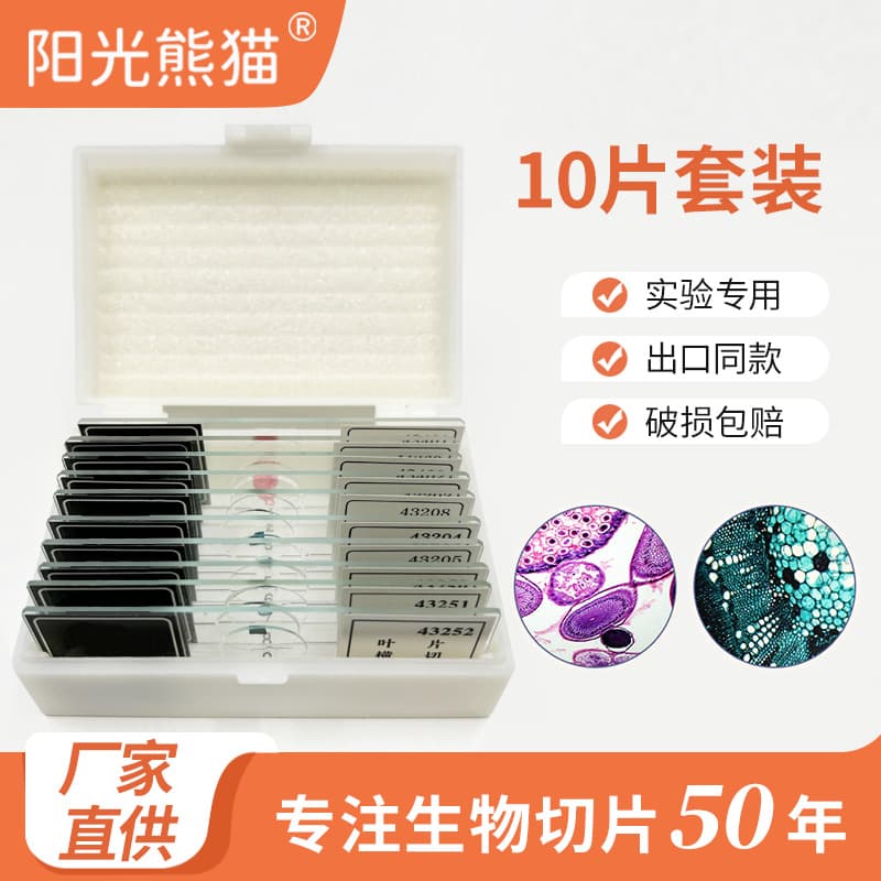 Microscope Biological Slice Specimens, Plastic Box 10 Pieces Set, New Edition Primary and Secondary School Biology Textbook Matching
