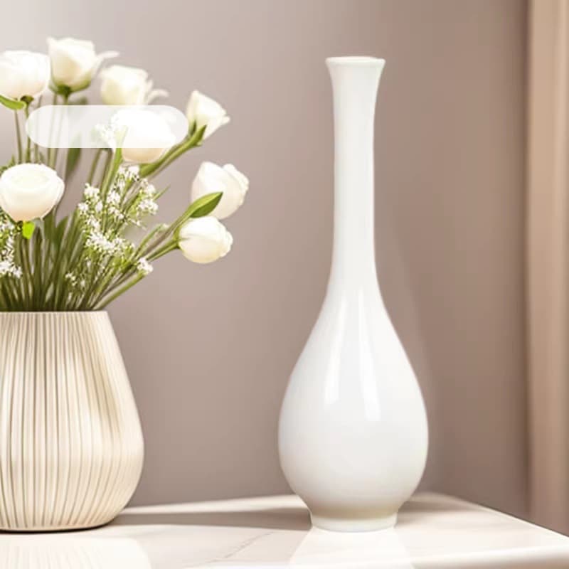 White porcelain Guanyin vase, jade purification vase, flower arrangement, long-necked bottle, thin mouth, Zen style, celadon water purification small vase, ceramic ornaments, retro-vintage