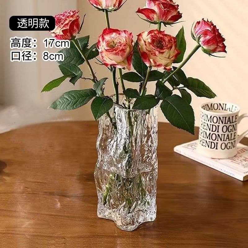 Glass Vase Decoration for Living Room Flower Arrangement, Premium Transparent Hydroponic Crystal Floor Vase, Creative Dining Table Decor
