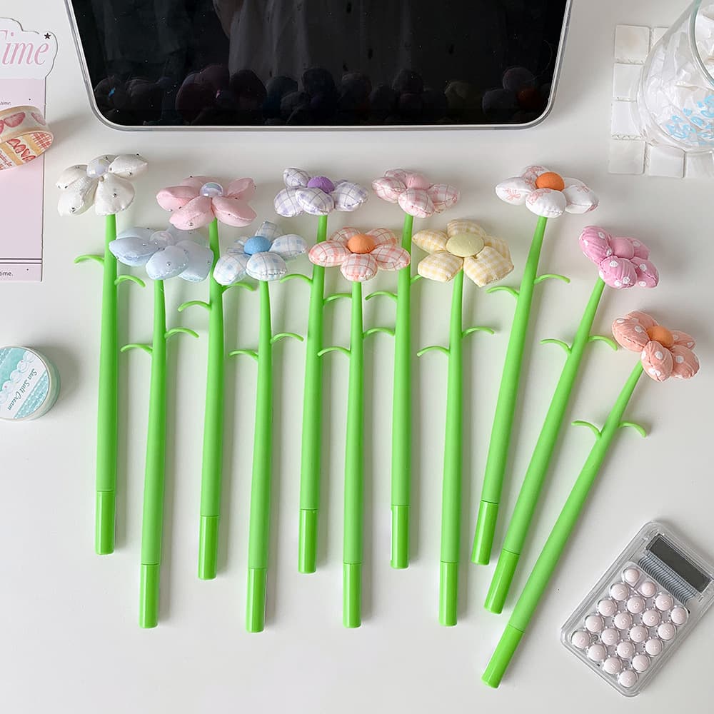 Hisocute Trendy Fabric Flower Neutral Rocking Pen for Students, High-Aesthetic Black Ink Pen, Teacher's Day Gift Pen