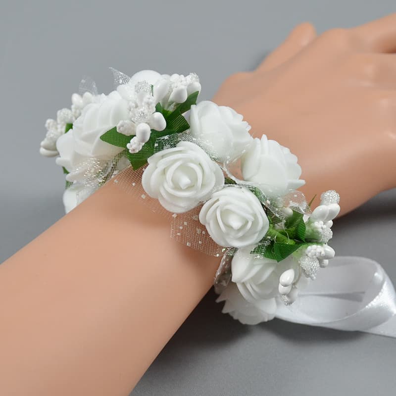 Double Layer Bracelet Wholesale Foam Rose Wreath Bracelet Children's Dance Wrist Flower Bride Bridesmaid Wedding Hand Wreath