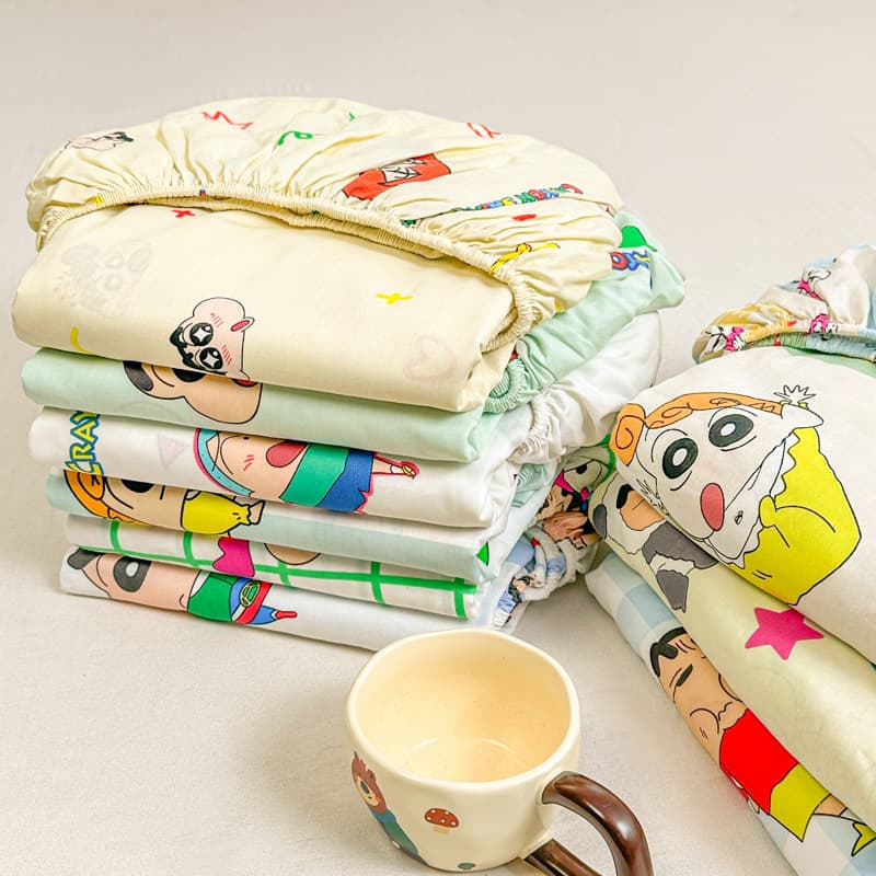 New Embroidered Official Crayon Shin-chan Pure Cotton Fitted Sheet, Kids Bed Protector, Cartoon Pure Cotton Pillowcase Dust Cover