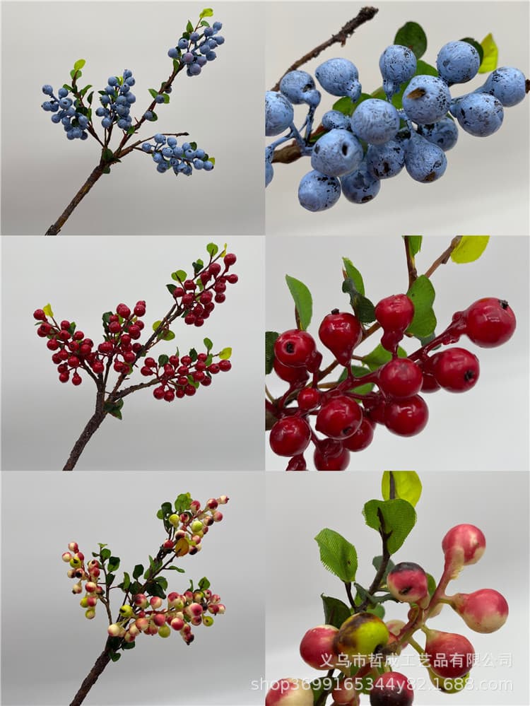 Eke Simulation Four-tine Fruit Artificial Flower Wild Berry Home Decor Floral Fake Flower Living Room Flower Arrangement Art