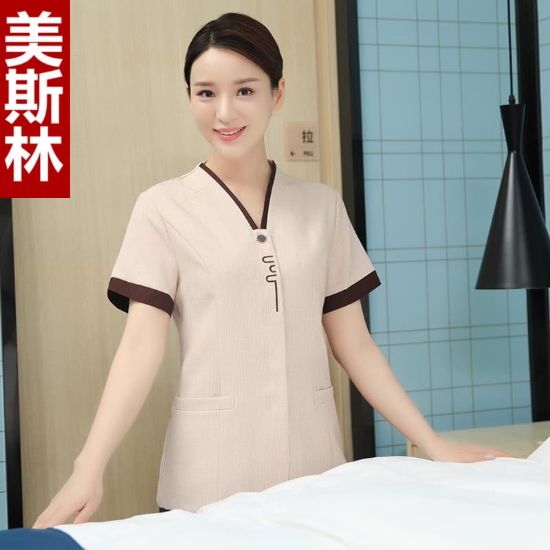 Hotel Housekeeping Uniform Short Sleeve for Women, Property Hotel Room Attendant Cleaner Aunt Nanny Maternity Matron Clothing