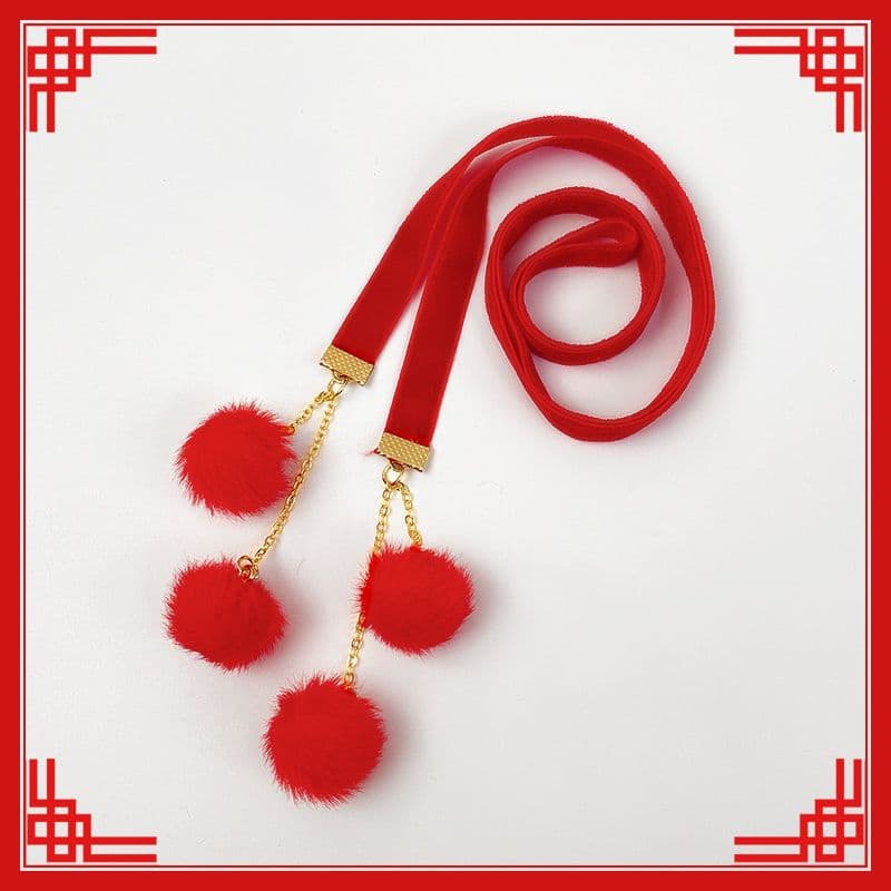 Children's traditional Chinese style flocked ribbon, peace lock, peace buckle braided hair tie, festive Chinese red Hanfu hair accessory for girls.
