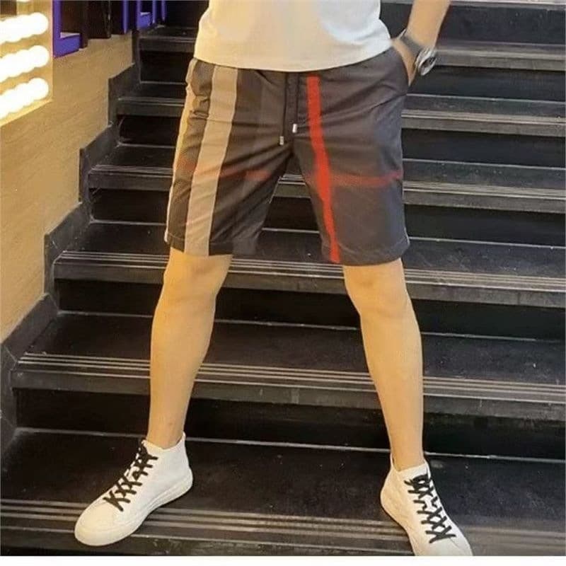 Printed Plaid Shorts Men Korean Style Slim Fit Straight Leg Five-Inch Casual Pants Summer Thin Ice Silk Beach Sports Shorts
