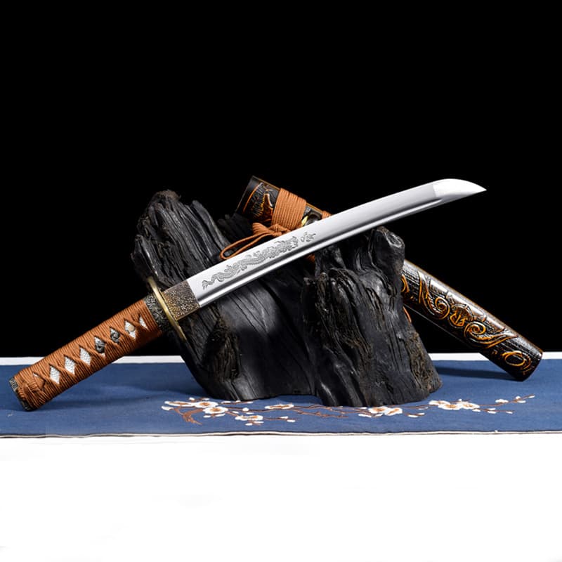 Longquan City Sword Japanese Iaido Wakizashi Film Short Sword Katana Medium Carbon Steel Sword Wholesale Collection Unsharpened