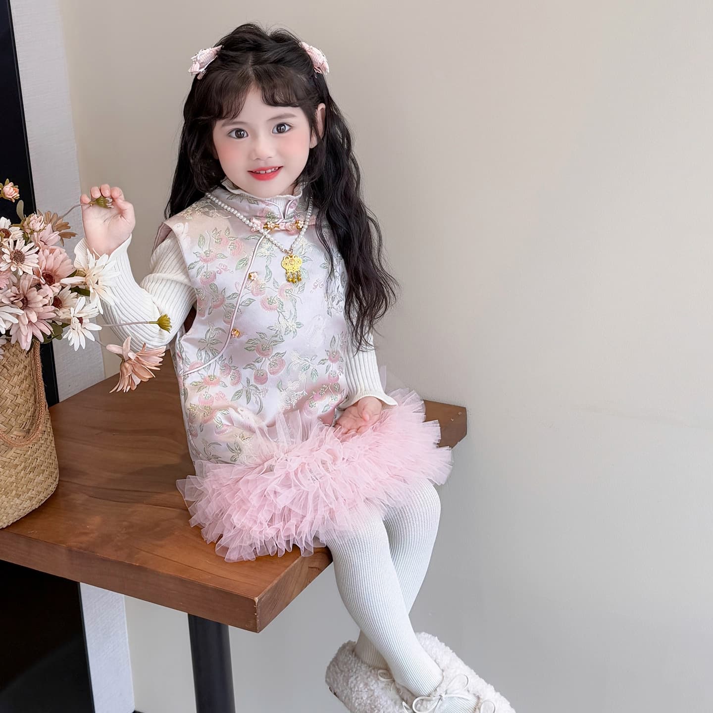 Baby Girl Birthday Dress Autumn Winter New Chinese Style Cheongsam Princess Dress Toddler First Birthday Outfit