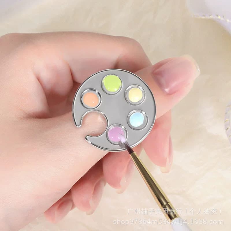 Easy to clean metal smudged nail polish glue pigment wearable ring palette palette nail salon special tool
