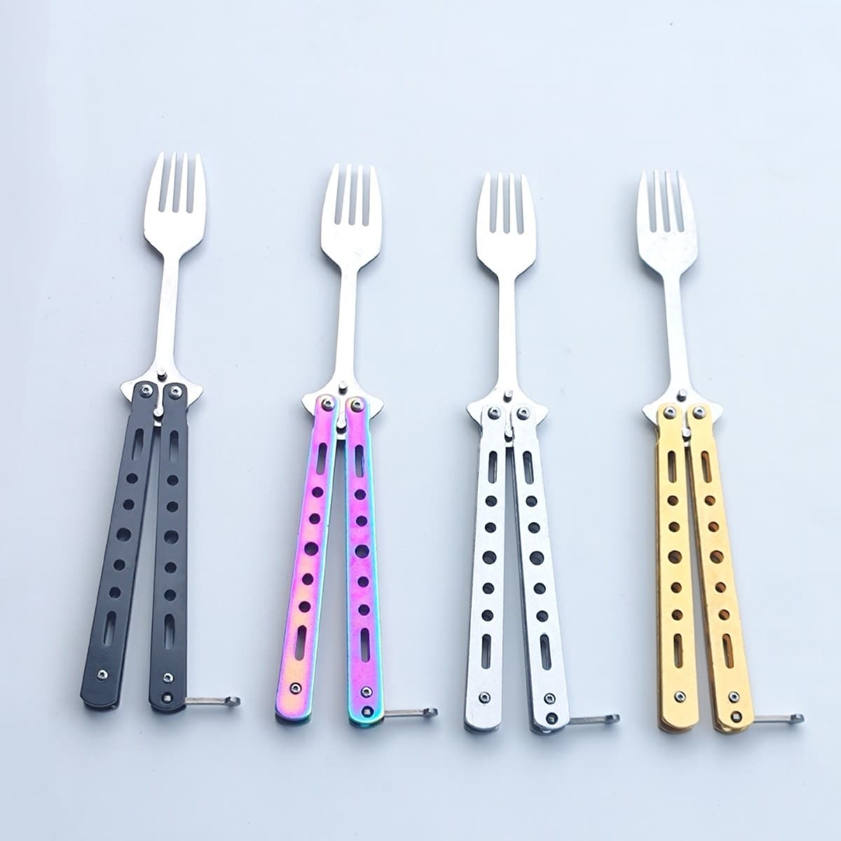 Square Handle Unsharpened Butterfly Practice Knife, American Butterfly Knife Comb, CSGO Outdoor Training Knife, Folding Fork
