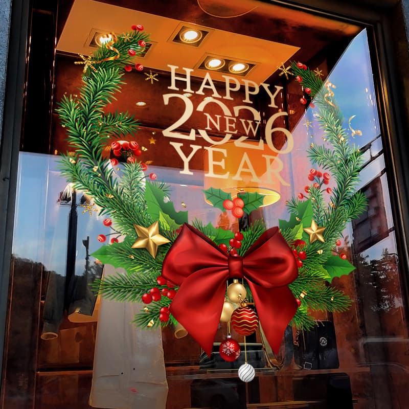 Christmas decorations, wreaths, window stickers, New Year's decorations, door stickers, New Year's Day shop window static electricity glass stickers