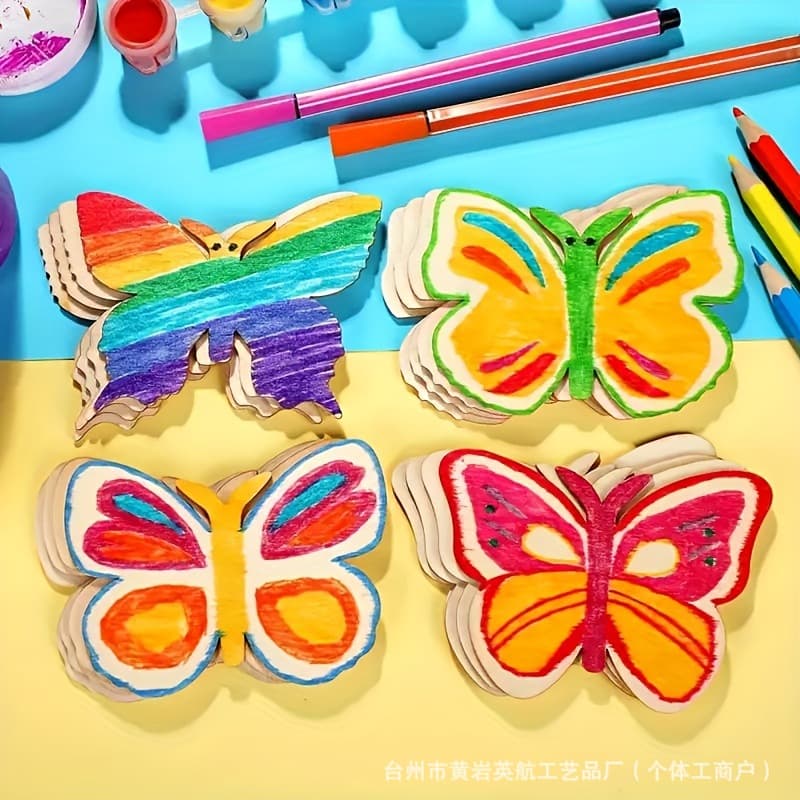 Blank Butterfly Wood Cutout for Kids Hand Painting Coloring, DIY Craft Graffiti Wood Accessory