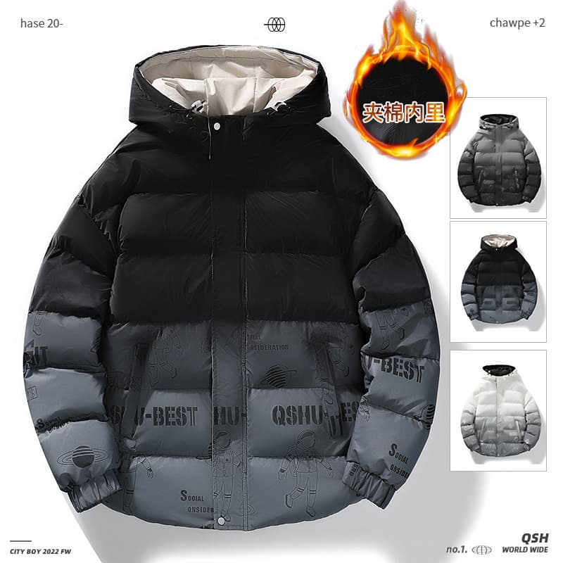 NASA Collaboration Men's Down Jacket, Astronaut/Astronaut Gradient Plus Size Puffer Jacket, Hooded, Korean Style