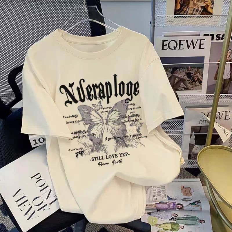 American Retro White Pure Cotton Short Sleeve T-Shirt Women Summer 2025 New Hot-Selling Summer Tee Loose Plus Size Top
