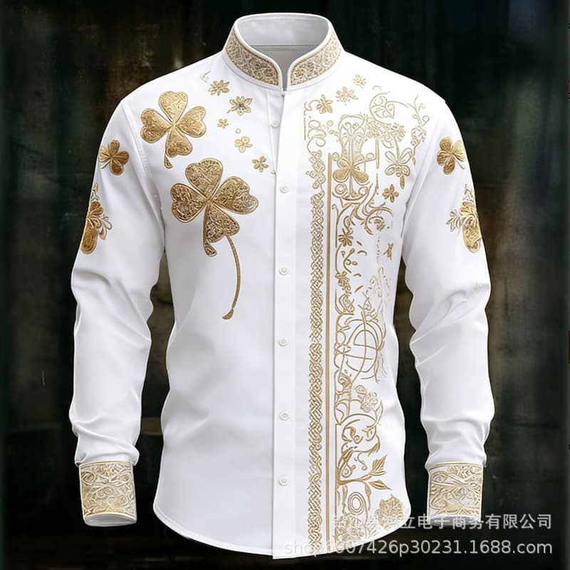Men's Printed Ethnic Baroque Shirt Satin Long Sleeve Fall Outfit 3D Print Button-Down Shirt
