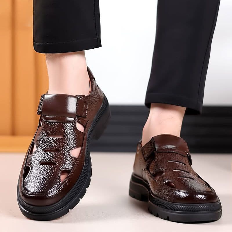 Clearance Sale Men's Leather Shoes Summer New Chinese Style Lightweight Soft Sole Breathable Hollow Men's Shoes Men's Sandals