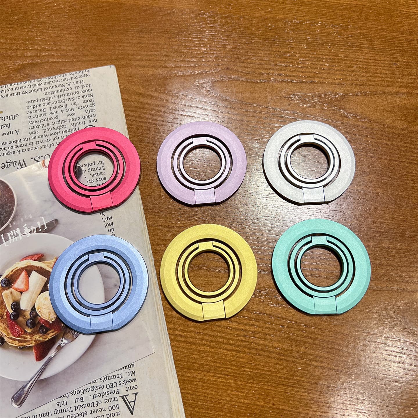 Tri-fold Dual Ring Magnetic Phone Stand MagSafe Magnetic Desktop Ring Grip Rotatable for Apple