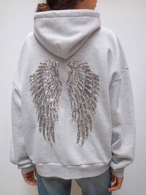 EU/US Cross-border 2026 Spring New Arrival Men's Fashion Versatile Solid Color Wing Sequins Embroidery Casual Hoodie