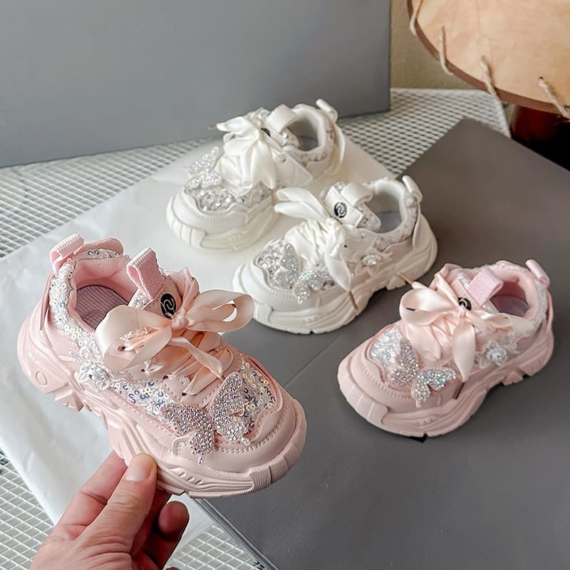 Girls' Sports Shoes 2025 Spring/Autumn New Butterfly Kids' Dad Sneakers Middle and Big Kids Breathable Casual Shoes Baby Trendy Shoes