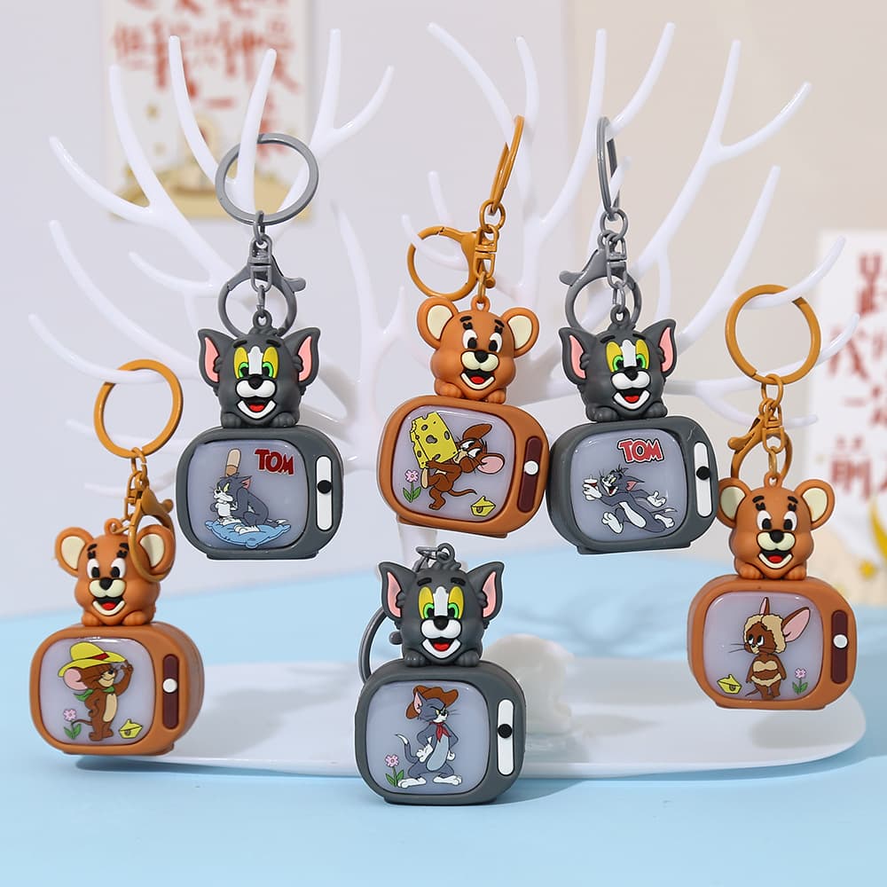 Cross-border New Keychain Night Light TV Tom and Jerry Cat Series Internet Celebrity Bag Pendant Wholesale