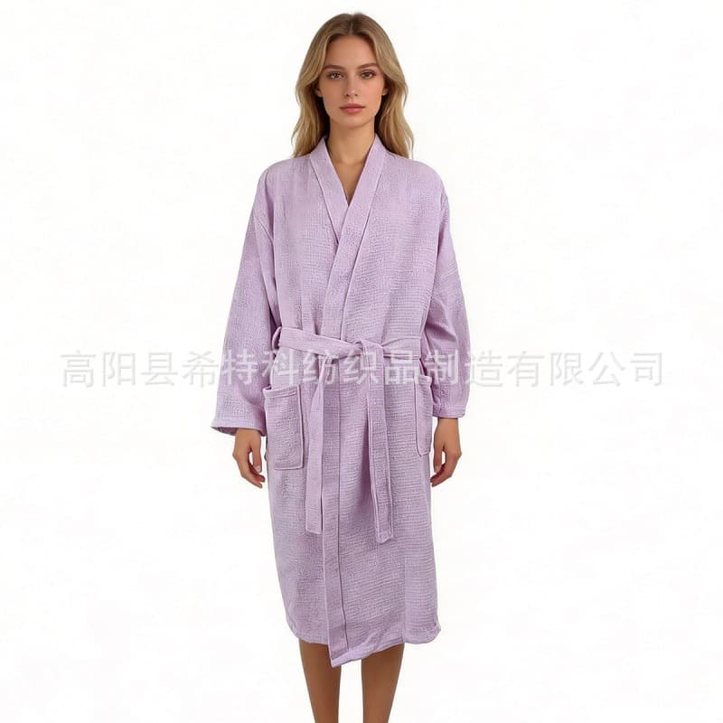 Cross-Border New Waffle Robe - Soft Bathrobe for Women, Absorbent Bathrobe for Men, Couple Sauna Robe, Long Robe