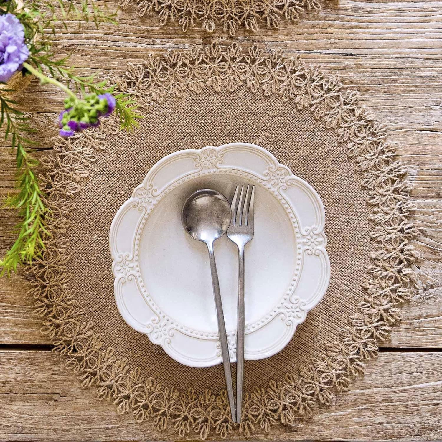In Stock Cross-Border Jute Placemat Lace Jute Woven Heat Insulation Mat Coaster Ins Style Nordic Amazon Table Mat