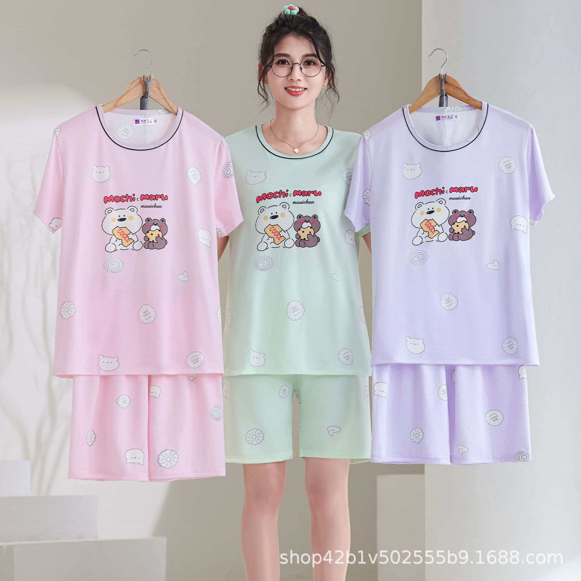 Women's Pajama Set Summer Cute Cartoon Short Sleeve T-Shirt and Shorts 2026 New Spring Autumn Cotton Blend Casual Loungewear