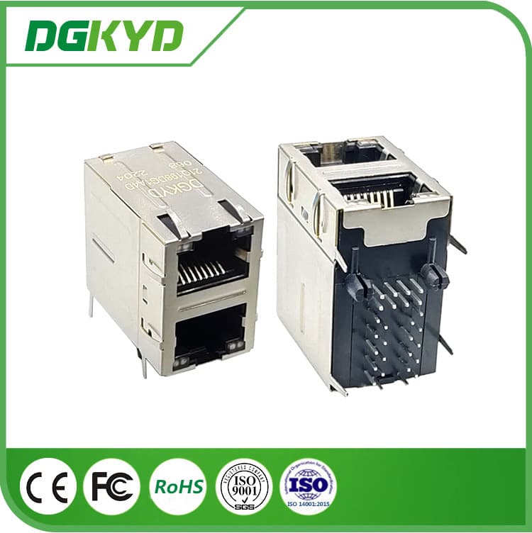 RJ45 10P8C 2x1 Ethernet connector, LED female connector, PCB socket, modular socket.