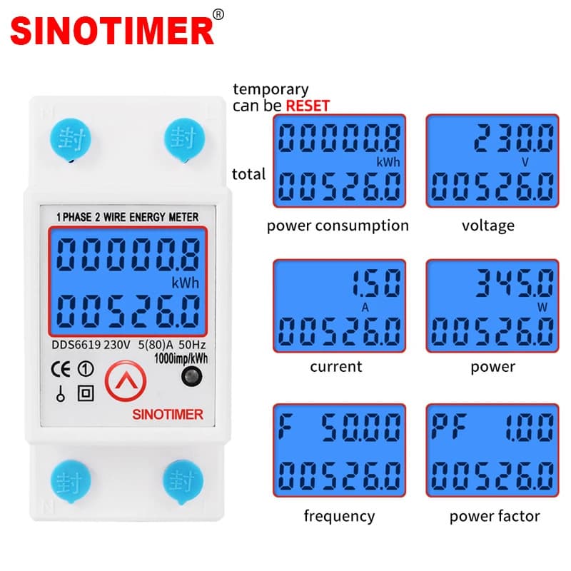 DDS6619-526L-2 Resettable Backlit Display Single-Phase Rail Multifunctional Energy Meter, CE Certified