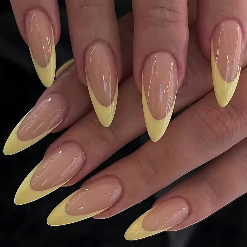 Yellow French Almond Nails, INS Style Yellow Edge French Drop Nails, Milky Yellow French Simple Export Nail Art Stickers