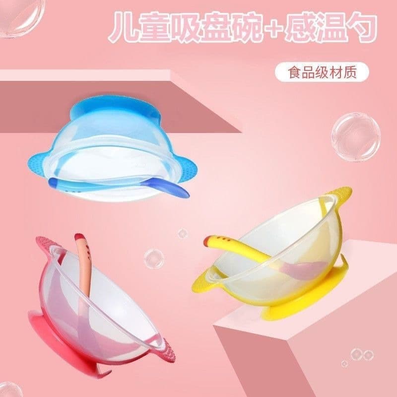 Baby Suction Bowl with Temperature-Sensing Spoon Set, Baby & Toddler Feeding Utensils, Baby Bowl Set in Stock for Dropshipping