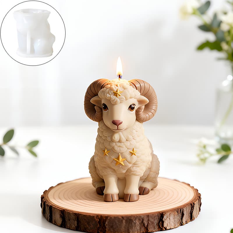 Three-dimensional star sheep silicone mold curled horn lamb scented candle plaster pinch DIY mold manufacturer wholesale