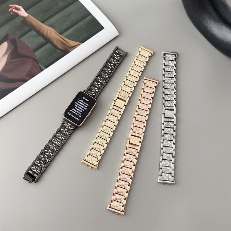 Compatible with Samsung Galaxy Fit3 Band Fit3 Watch Three-Row Diamond Metal Strap Fit3 Smart Band