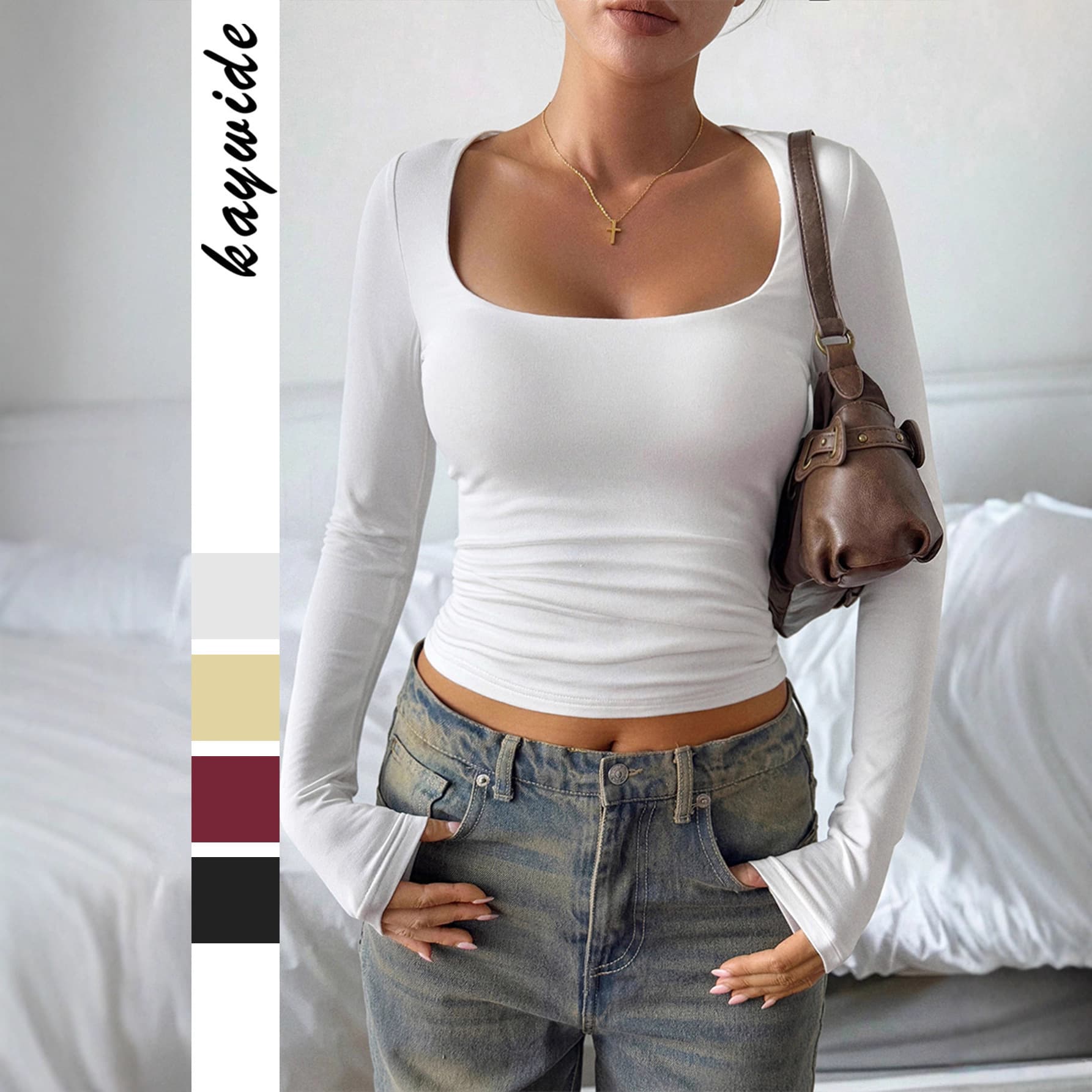 Cross-border European and American Y2K Hot Girl Style Long Sleeve Solid Color Vest T-Shirt Women's Clothing 2025 Fall Winter Amazon Foreign Trade Independent Station