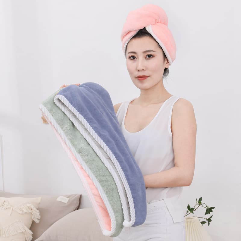 Coral fleece double-sided two-tone hair drying towel for women, thickened, highly absorbent, hair drying cap, hair wrap, scalp towel, shower cap with logo print.