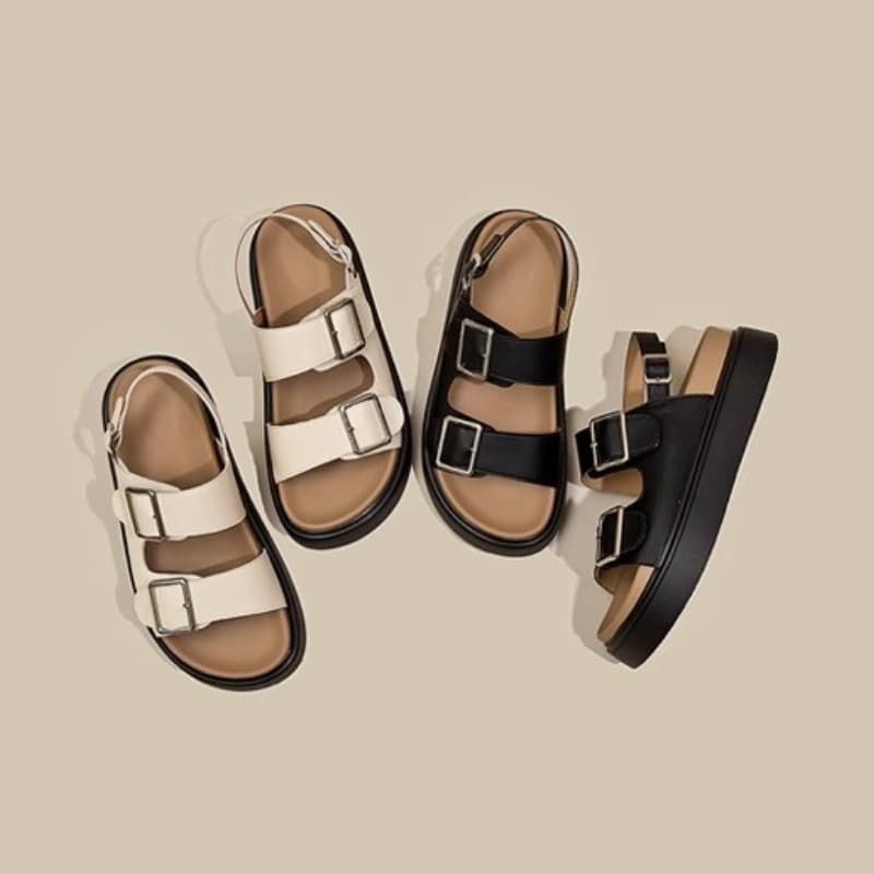 So Comfortable! Summer Thick-Soled Sandals for Women, New Versatile Retro Buckle Niche Casual Roman Shoes for Women