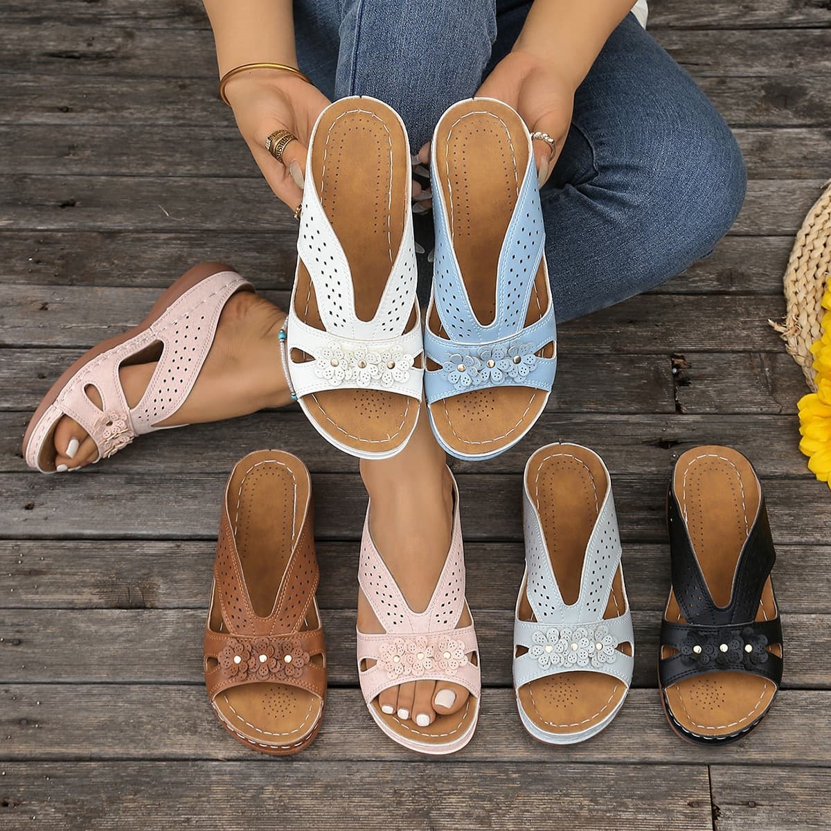 Wedge Heel Sandals Plus Size Summer New Wedge Heel Sandals for Women Outdoor 2025 Thick Sole Roman Sandals
