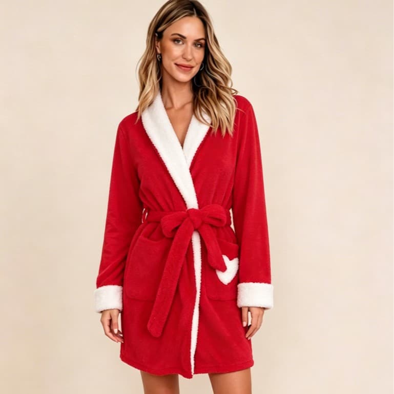 Carefully Selected Cross-Border Thickened Women's Bathrobe for Autumn and Winter, Comfortable Long-Sleeve Tie-Up Solid Color Bathrobe, Sleepwear, Loungewear