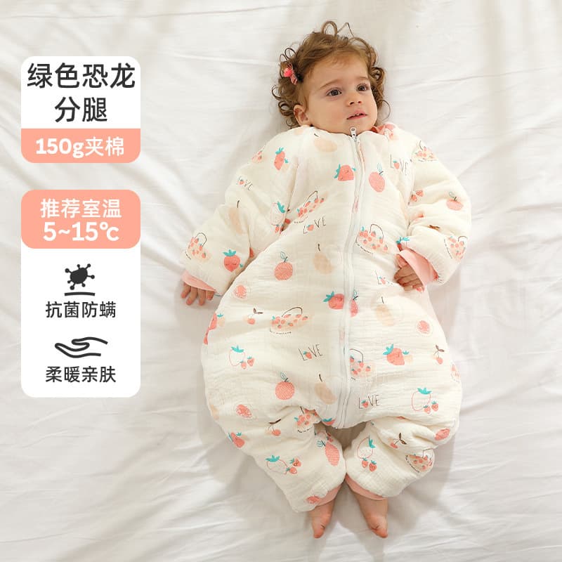 Baby sleeping bag for spring, autumn and winter, pure cotton, constant temperature, quilted, leg opening, anti-kick blanket, anti-startle sleeping bag for toddlers.