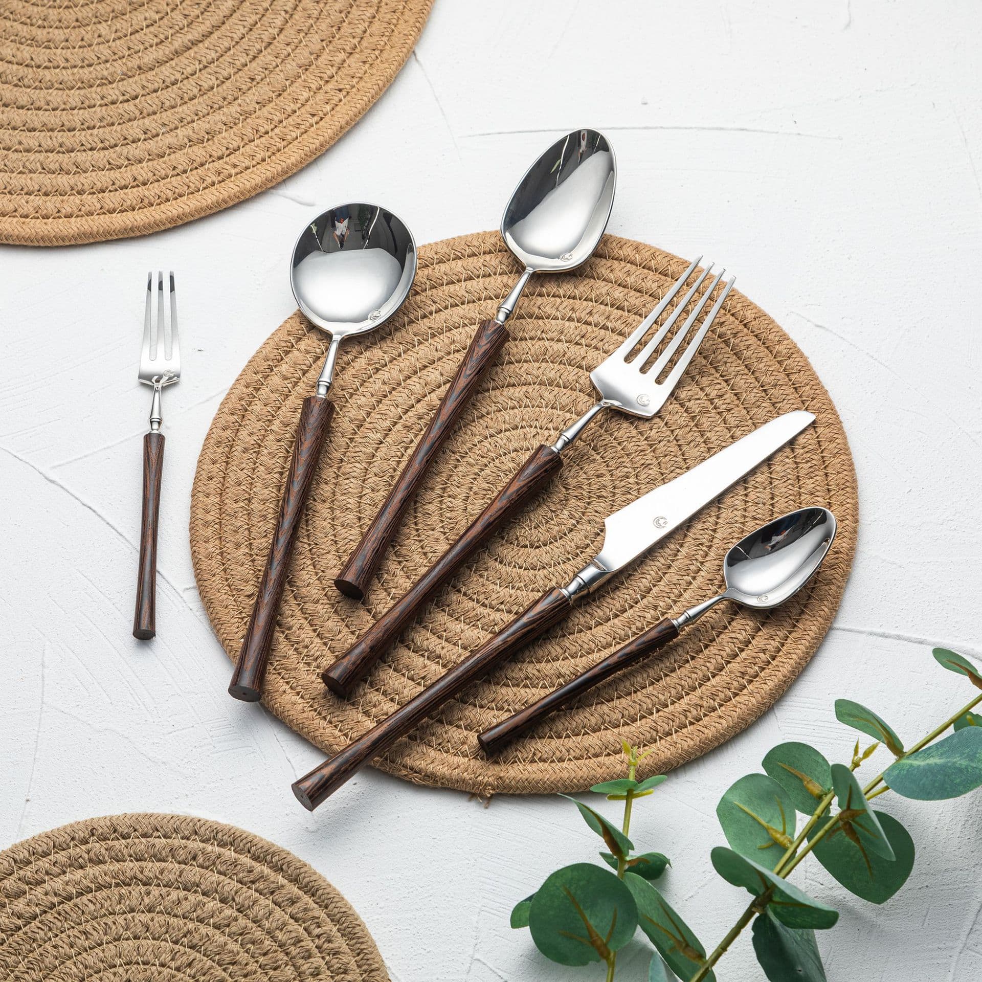 304 stainless steel steak knife fork spoon high appearance chicken wing wood slim waist wood handle tableware 6-piece Western set