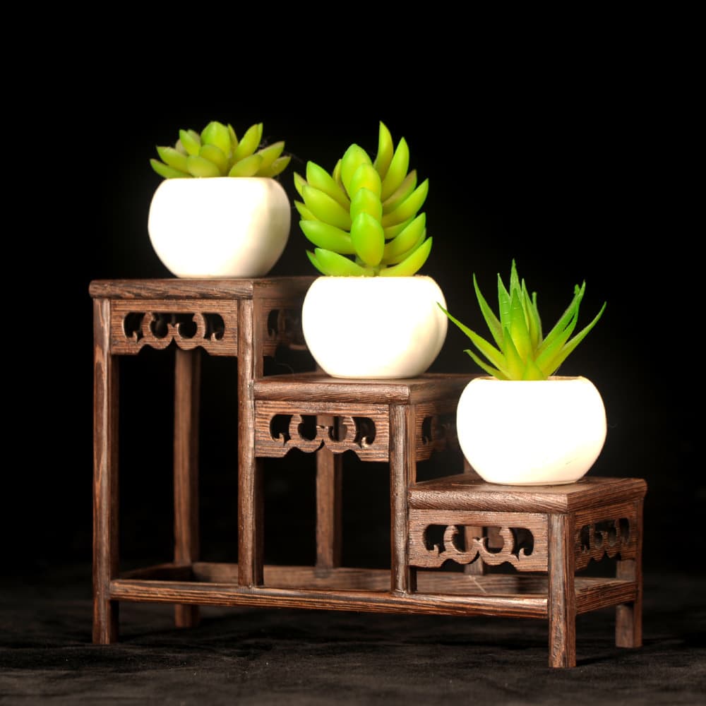 Small Wing-Shaped Solid Wood Chinese Antique-Style Curio Shelf, Tea Set Cup Pot Stand, Antique Display Stand Base