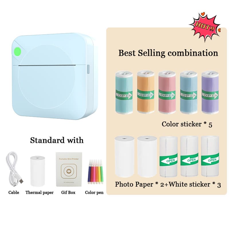 Cross-border Portable Mini Printer, Inkless Printing, Bluetooth Connection, Document & Label Printing, Wrong Question Printer