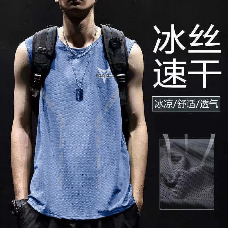 Trendy Authentic Men's Ice Cool Vest Mesh Sweat Shirt Breathable Summer Without Sleeves Fitness Quick Dry Top Casual Scene