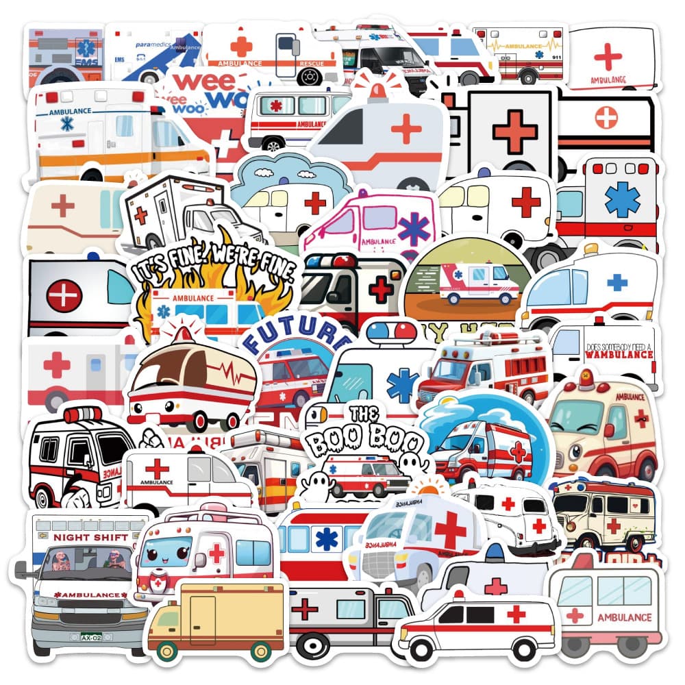 60 Ambulance Cartoon Graffiti Stickers Cross-Border Decoration Car Phone Case Luggage Children’s Stickers Wholesale