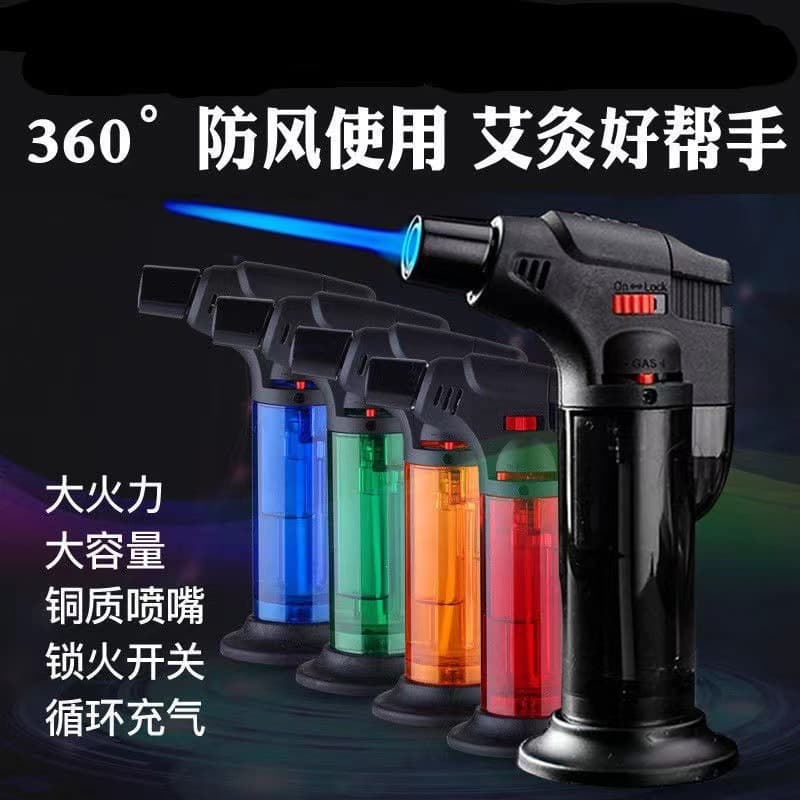 Creative gas lighter, windproof, direct-fire blue flame igniter, small welding torch, special lighter for moxibustion, wholesale.